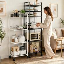 Multi-Layer Kitchen Storage Rack With Wheels, Floor-Standing Storage Shelf, Universal Wheels Movable, Multi-Layer Divided, High Load-Bearing, Sturdy Iron Construction, Large Capacity, Space-Saving For Small Apartments, Push-Pull, Universal For Home Appliances, Stable Load-Bearing, Multi-Layer Expansion, All-In-One Storage, Neat Organization, Space-Saving, One-Click Push-Pull, Divided Compartments - Multicolor - View 5