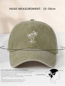 1pc/2pcs Unisex Y2K Style Embroidered Palm Tree Washed Baseball Cap, Outdoor Sun Protection Hat Suitable For Outdoor Sports, Sunshade And Daily Commute - Khaki - View 3