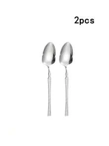 2/6/12pcs Set Patterned Stainless Steel Dessert Spoons, Luxury Coffee Spoons, Multi-Piece Cutlery, Reusable, Suitable For Appetizers, Salads, Fruits, Desserts And Stirring, Suitable For Home, Kitchen, Restaurant, Wedding, Party Tableware, Holiday Gifts - Silver - View 11