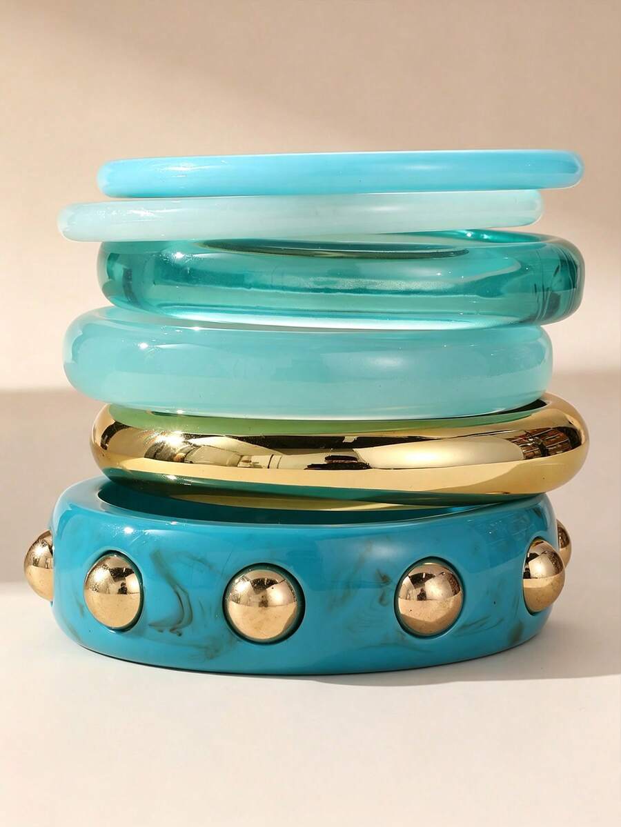 NAIZHU 1/4/6pcs European And American Geometric Resin Rivet Bracelet ...