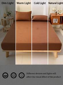 Camel Color Brushed Skin-Friendly Soft Comfortable 3 PiecesBed Sheet Set - Rust Brown - View 9