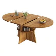 Extendable Dining Table With Open Storage Compartment In The Legs, Multifunctional Space-Saving Table For Small Rooms, Living Rooms And Dining Rooms, Thick Tabletop, Rounded Corners, Black Color. - 卡其色 - 查看 9