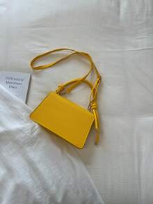 1 pieza Bolso de mano cuadrado pequeño de color amarillo sólido de PU para mujeres - Amarillo - Ver 4