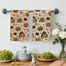 2pcs Halloween Cartoon Black Cat Pumpkin Seamless Pattern Kitchen Towels, Rectangular Microfiber Kitchen Towels, Dish Cloths, Scouring Pads, Hand Towels, Cooking Baking Tea Towels, Kitchen Decor, Housewarming Gift, Birthday Gift, Bathroom Cleaning Wipes, Decorative Towels - Multicolor - View 8