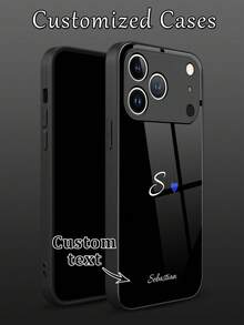 1pc Customized Initial DIY Name, Ins Style Multi-Color Small Heart Pattern Liquid TPU Full Edge + Tempered Glass Material Shockproof Scratch-Resistant Phone Case Compatible With Apple Duo/18ProMax/17ProMax/16Pro/15/14Plus/13Pro/12ProMax/11/XsMax/8/7/6Plus And S26Ultra/S25Plus/S24 & A Series & / Phone Accessories - Black - View 8