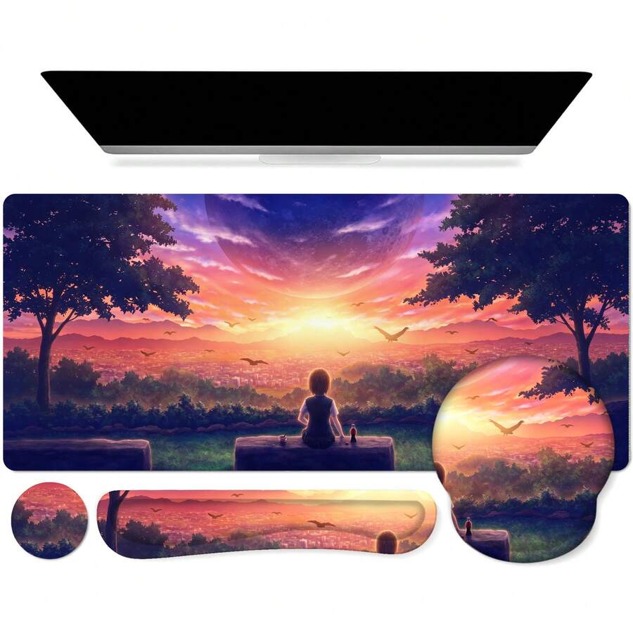 Healing Dusk Forest Girl Illustration Large Mouse Pad, Non-Slip Waterproof Stitched Gaming Desk Mat For E-Sports Gaming Live Streaming Student Study Home Office Bedroom Computer Desktop Decor - View 1