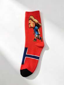1 Pair Unisex Q-Version 360° Print Mid-Calf Socks, Football Fan Versatile Couple Socks, Q-Version Haaland Football Print Mid-Calf Socks - Multicolor - View 4