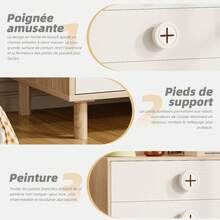 Nightstand Bedside Table White With 4 Drawers – 80 X 54 X 90 Cm - Natural and White - View 11