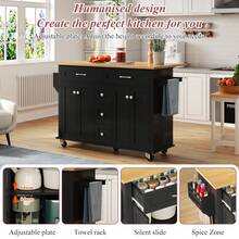 Multifunctional Kitchen Island Cart With Extendable Worktop - 黑與自然 - 查看 9