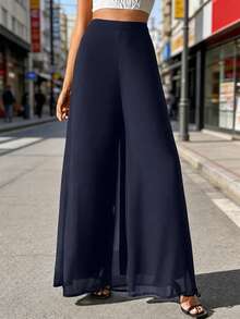 Plus Size Women's Wide Leg Pants, Elastic Waist, Loose And Lightweight, Suitable For All Seasons - Royal Blue - View 1