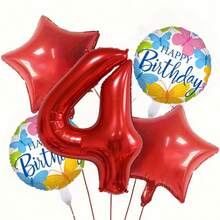 Red Balloon Set, 32 Inch Red Number Balloon, 18 Inch Happy Birthday Round Balloon, Birthday Party Decoration Red Star Party Balloon - L - View 9