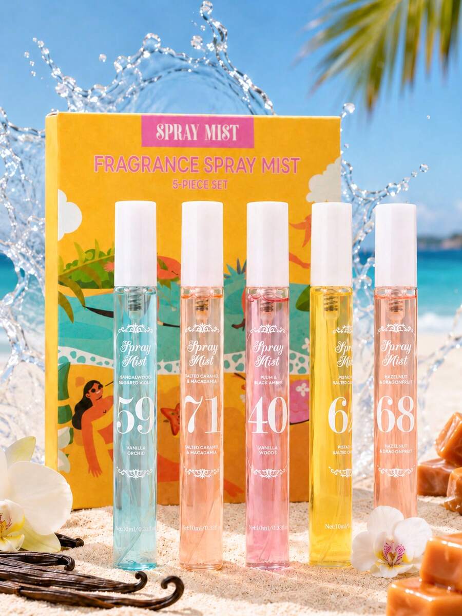 1/5 pièces Coffret cadeau de sprays parfumés brésiliens, édition limitée portable à plusieurs couches, spray de plaisir ultime, avec des huiles essentielles naturelles, fraîches et enchanteresses qui dégagent des notes de noix de coco, florales, fruitées et d'agrumes - Multi-parfums - Voir 1