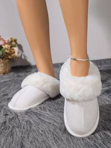 Women's Comfortable Non-Slip Wear-Resistant Closed-Toe Faux Rabbit Fur Faux Suede Slippers - Apricot - View 3