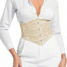 1pc Women's Short Patterned Body Shaper, Tummy Control Waist Cinch, Suitable For Daily Wear And Party Outfits - Apricot - View 4