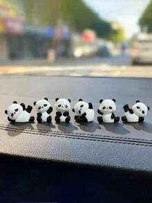 6pcs Creative Cute Panda Car Desktop Ornament, Mini Dashboard Interior Decoration, DIY Landscape Decor Hanging Accessories - Red Panda - View 7