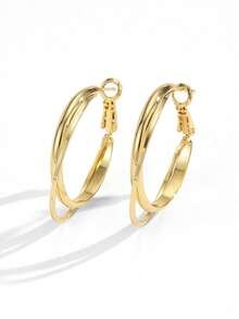 1 Pair Copper Double Interlocked Hoop Earrings, Minimalist Lightweight Twisted Circle Earrings For Women Daily Party Jewelry Gifts - Multicolor - View 6