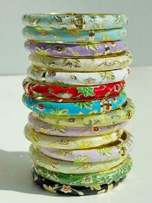 10/7/5/3pcs Random Color Flower Enamel Bracelet Women's Vintage Elegant Luxury Palace Style Oil Drop Metal Bracelet - Multicolor - View 6