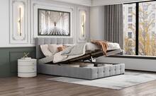 Bed Frame Grey Upholstered Fabric - 203x140x106cm - 灰色 - 查看 5