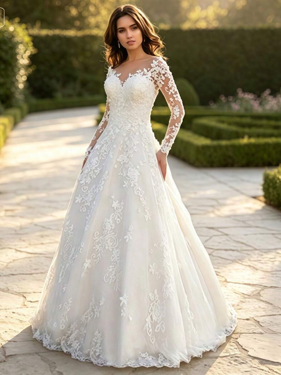 Fashionable And Elegant Temperament, Long Sleeved One Shoulder Bridal Dress, Formal Dress, Long Skirt - White - View 1