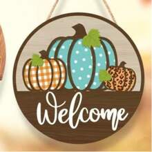 Múltiples Estilos Colgantes de Madera para Puerta de Otoño, Placas Redondas Colgantes de Calabaza & Hoja de Arce, Decoración de Pared y Valla para Interiores & Exteriores - Multicolor - Ver 7