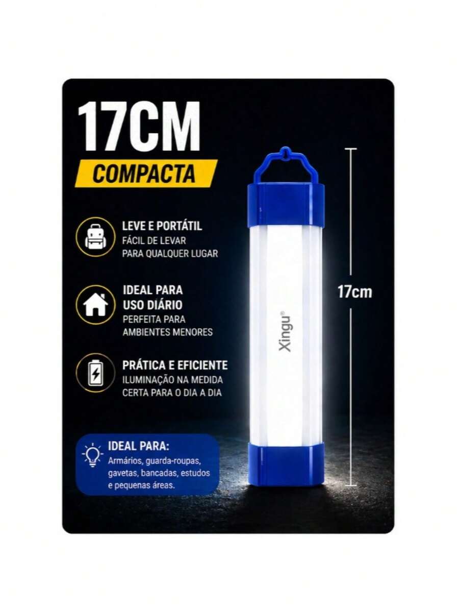 Luz de Emergência LED Recarregável USB Portátil 17cm 32cm Forte Iluminação Casa Camping - p - 17 cm - Visão 1