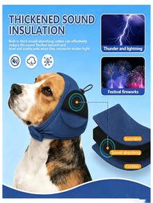 Dog Ear Muffs - Anti-Shake Ear Wrap & Quiet Calming Hoodie, Adjustable Head Cover, Relieves Noise & Anxiety, Hematoma Protection During Grooming, Bathing, Blow-Drying, Fireworks (Blue, Size S) - Multicolor - View 9
