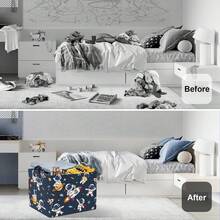1pc Space Rocket Laundry Basket, Cartoon Astronaut Large Capacity Storage Bin, Planet Foldable Organizer Box, Children's Clothes & Toys Storage, Suitable For Bedroom & Bathroom, Alien Design - Royal Blue - View 3