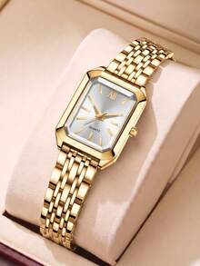 3pcs Fashion Women's Watches Classic Vintage Minimalist Square Dial Roman Numeral Markings Comfortable Alloy Band Elegant Women's Quartz Watch + 1pc Gift Ring Suitable For Daily Wear, Holiday Parties, Gatherings, Valentine's Day, Weddings, Anniversaries, Christmas And Other Occasions Or As The Best Holiday Gift For Family And Friends, Gift For Girlfriend - Multicolor - View 2