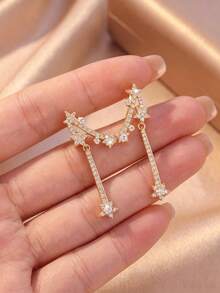 1 Pair Luxury Pentagram Zirconia Inlaid Curved Shooting Star Earrings, Suitable For Women's Evening Dress, Party, Gift And Outfit - Meteorite Earrings - View 7