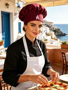 1pc Women's Satin Chef Hat, Customized Floral Initial, Adjustable Personalized Letter Kitchen Cap, Suitable For Bakery, Restaurant, Cooking Work Headwear - Multicolor - View 9