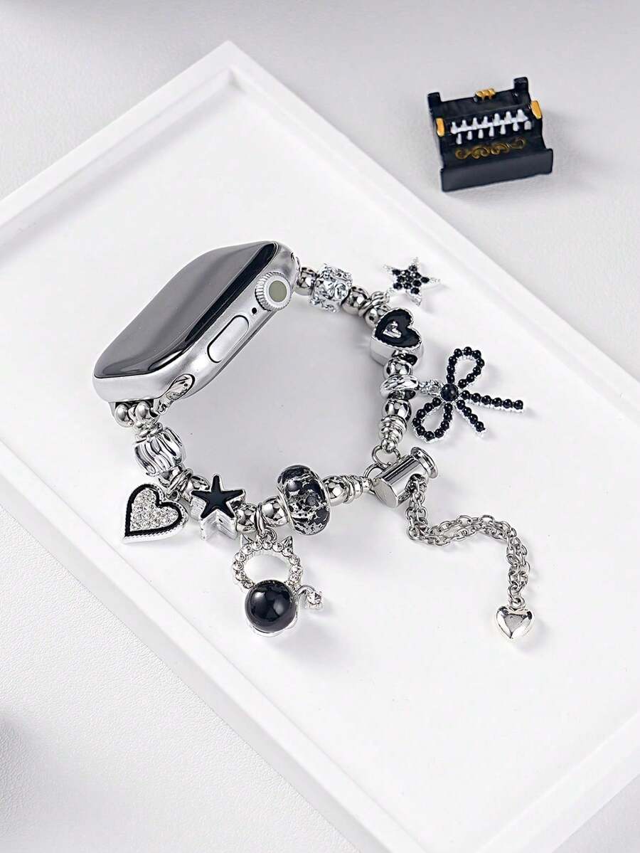 1pc Bow Heart Shell Jellyfish Pendant Watch Chain, Decorative Accessory For Apple Watch - Black - View 1