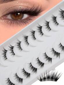 10 pares de pestañas postizas de aspecto natural con diseño cruzado, pestañas 3D de visón sintético con tallo transparente y rizo exquisito, adecuadas para maquillaje de citas y oficina - Ver 7