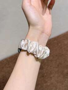 女款杏色法式溫柔水鑽髮圈錶帶，適用 38/40/41/42/44/45/46/49mm 小眾奢華替換錶帶，彈性髮圈錶帶兼容 Ultra/SE/11-10 系列，夏季智慧手錶配件，適合日常休閒、購物、約會、旅行 - 杏色 - 查看 7