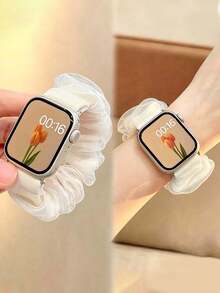 Huastonband 1pc Cream White Braided Elastic Nylon Hair Tie Breathable Comfortable Sports Watch Band For Women, Compatible With Apple Watch 38/40/41/43mm, 42/44/45/46/47/49mm, Suitable Compatible With Apple Watch Ultra/SE/S11/S10/S9/S8/S7/S6/S5/S12, Ideal For Outdoor Sports, Fitness, Young Fashion, White Lace Women's Style, Autumn Beach Accessory, Holiday Gift, Halloween - Milky White - View 7