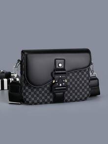 Vintage Printed Patchwork Men's Flap Crossbody Small Bag, Functional Buckle Design, Waterproof & Wear-Resistant Fabric For Rainy Days, Wide Adjustable Shoulder Strap With Pressure Relief, Large Capacity Layered Storage For Phone & Keys, Street Commute Workwear Style Versatile, Lightweight Premium One Shoulder Square Bag, Student & Youth Daily Carry Bag For Work, School, Shopping, Vacation, Travel - Multicolor - View 2
