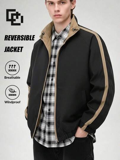 Men's Spring/Autumn Casual Fashion Jacket, Outdoor Hiking Sports Top Black
