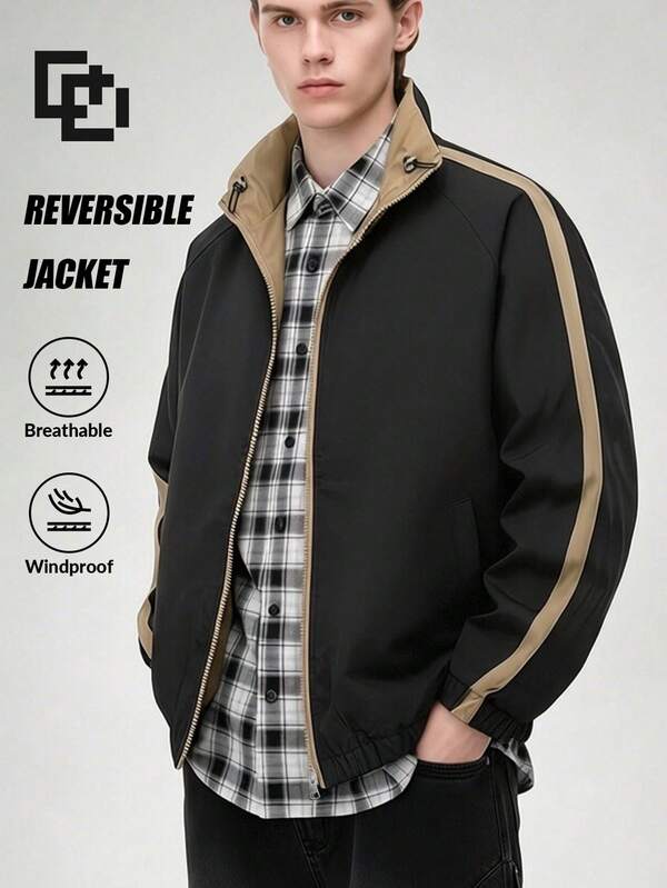 Men's Spring/Autumn Casual Fashion Jacket, Outdoor Hiking Sports Top Black