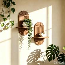 Bohemian Style Arched Floating Shelf, Wooden Wall Decor Storage Rack, Suitable For Potted Plants, Wall Flower Rack, Suitable For Bedroom, Living Room, Kitchen Wall Decoration - Multicolor - View 6