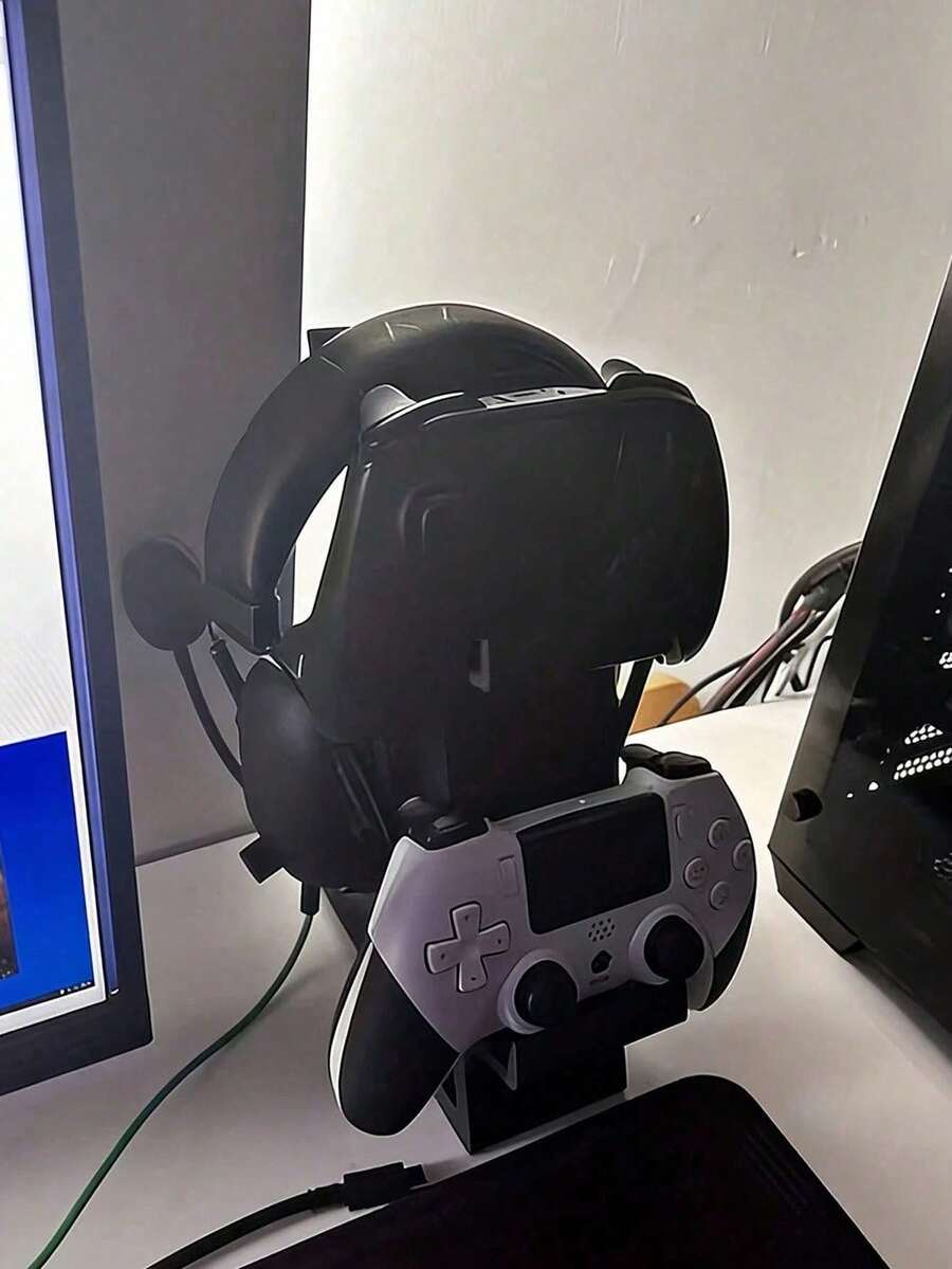 1pc 3-In-1 Universal Game Controller Stand And Headphone Holder, Can Hold 2 Game Controllers And 1 Headphone Simultaneously, Saves Desktop Space, Headphone Storage Rack, Suitable For Gamers And Daily Users - Multicolor - View 1