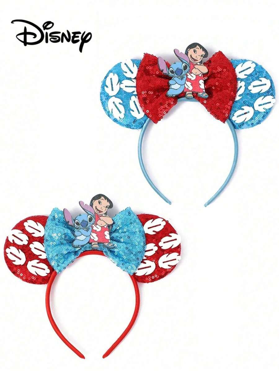 Disney, 1pc Cute Stitch And Girl Bow Headband, Cartoon Mickey Mouse Ear Bow Headband, Shiny Party Essential, Perfect Accessory For Theme Park Visits. Great For School Parties, Costume Parties, Cosplay And Theme Park Visits, Also An Excellent Gift For Couples, Princess Cosplay Enthusiasts, Birthday Celebrations And Christmas Parties. (Hair Accessories, Hair Bands, Headbands, Women's Headbands) - Multicolor - View 1