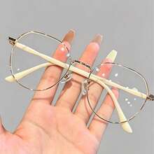 1 Pair Women's Round Frame Glasses, Relieve Eye Fatigue, Suitable For Office Workers, Students, Can Be Matched With Various Fashion Outfits, Can Be Worn When Using Computer, Watching TV, Playing Games, Using Phone - Gold - View 3