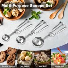 1/3pcs Stainless Steel Ice Cream Scoop, Baking Cookie Dough Scoop, Trigger Release Design, Suitable For Cupcakes, Ice Cream, Muffins, Meatballs And Melon Balls - Multicolor - View 5