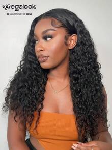 MEGALOOK 13x6 Glueless Lace Front Wavy Water Ripple Natural Color 100% Human Hair Wig, Breathable Cap With Drawstring, Pre-Cut Pre-Plucked Natural Hairline, Pre-Bleached Knots, Suitable For Women Beginners - SNatural - View 3