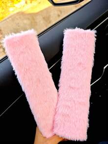 2pcs Plush Shoulder Pads, White/Pink/Black, Short Plush Shoulder Protectors, Soft, Anti-Chafing, Protective Covers, Winter Warm Car Accessories, Summer Soft & Breathable, Perfect Gift For Family And Friends~ - Multicolor - View 5