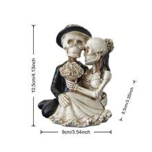 Gothic Hugging Skeleton Newlyweds Statue, Spooky Halloween Party Tabletop Figurine, Creative Day Of The Dead Skull Couple Resin Decor Gift - 1PC - View 11