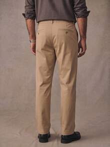 Minimalist Basic Straight Leg Trousers For Men Relax Fit 100% Cotton Casual Formal Work Slacks With Belt Loops - Khaki - View 5