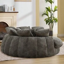 Oversized Bean Bag Sofa, Fluffy Lazy Chaise Lounge, Comfy Chenille Upholstered Barrel Sleeper Bed, Modern Deep Seat Cloud Couch For Living Room - Dark Grey - View 6