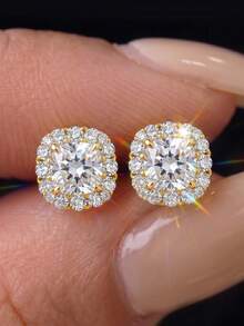 ORSA JEWELS 1 Pair 925 Sterling Silver 14K Gold Round Cut Moissanite Earrings, Minimalist Jewelry For Women And Men, Suitable For Wedding, Party, Banquet, Gift And Christmas - MOE23 - View 6