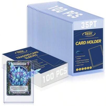200 Top Loader Thick Card Load Holder Storage For Trading Cards Sports Soft Penny Sleeves Hard Plastic 35 Point Protective 3" X 4" Toploaders Rigid Memorabilia Collectibles