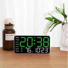 Large Digital Alarm Clock For Bedroom, Temperature Date And Weekday Display, Adjustable Brightness And Volume, Desktop Or Wall-Mounted, Modern Home Office Clock - White Shell Green - View 2